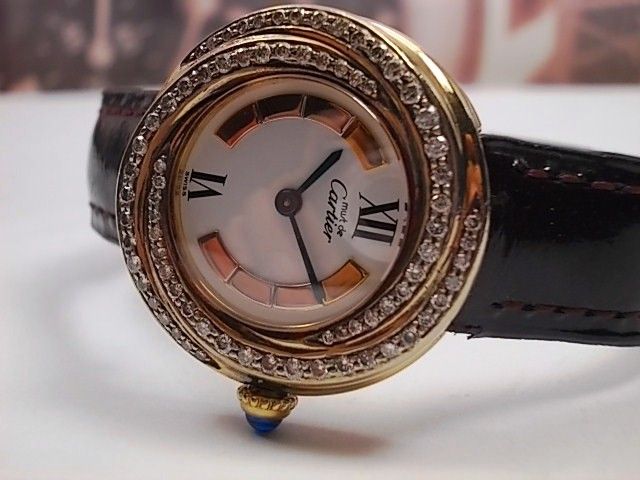 must de cartier vermeil trinity quartz ladies watch, diamonds