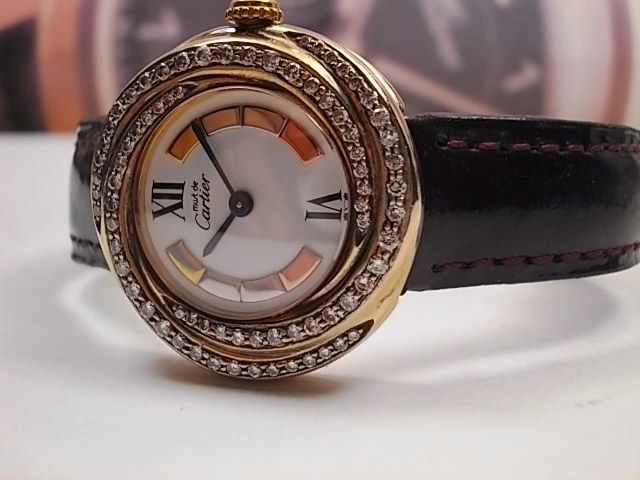 must de cartier vermeil trinity quartz ladies watch, diamonds