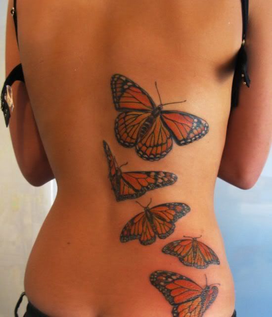 Japanese Butterfly Tattoo Design on Back Girl