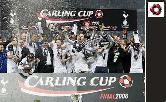 Spurs celebrating their Carling Cup win over Chelsea