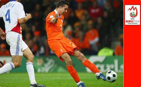 Netherlands v Romania - Robin van Presie skips past his defender and fires at goal