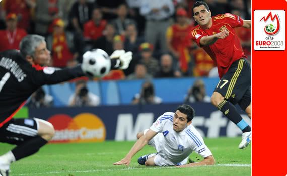 Greece v Spain - Daniel Güiza tests the Greek waters late in the match
