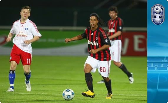 Ronaldinho looked one of the liveliest of the Milan crew during the Mickey Mouse Cup - Dubai Football Challenge