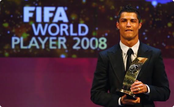Cristiano Ronaldo accepting his award as Fifa World Player of the Year