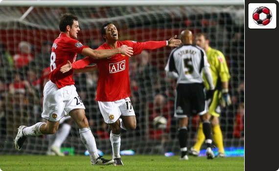 Nani celebrates scoring a very Ronaldoesque type goal against Derby County in their Carling Cup encounter