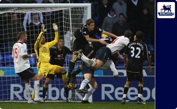 Kevin Davies of Bolton Wanderers scores the winning goal against Tottenham Hotspur
