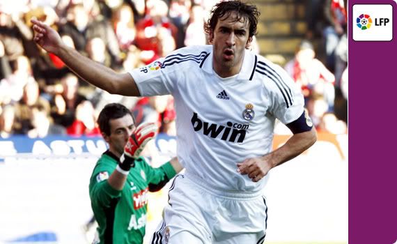 Raul bags his 309th goal for Los Blancos to become the clubs all time leading scorer