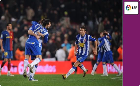 Espanyol celebrate their emphatic win over city rivals Barcelona
