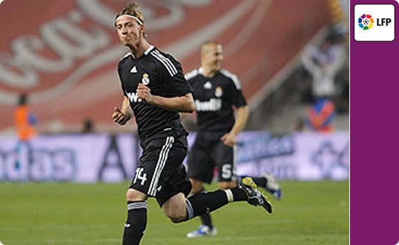 Guti races off after scoring the opening goal of the match against Espanyol