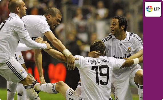 The boys of Los Blancos celebrate yet another goal for Madrid