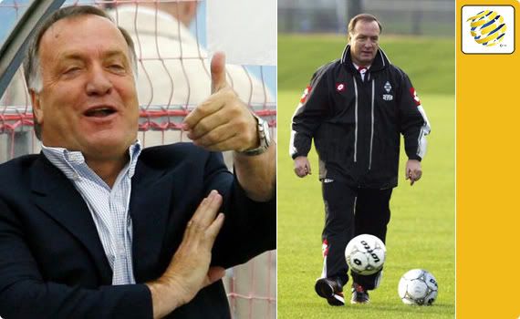 Left: Dick Advocaat gives a thump up | Right: Dick with balls