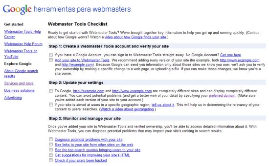 Lista de tareas por hacer en las herramientas para Webmasters de Google