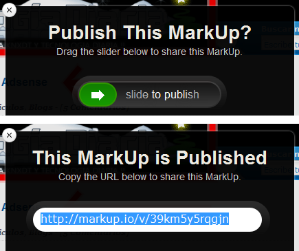 Publicar un enlace y compartir en Markup.io