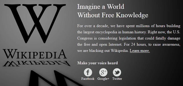 Wikipedia contra la SOPA: Apagón