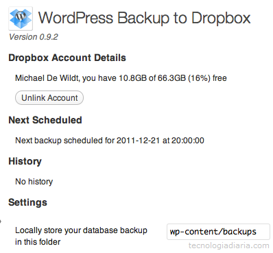 Wordpress Backup con Dropbox