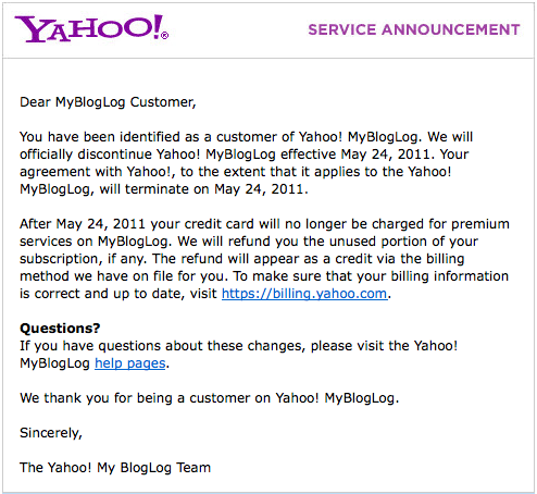 Mybloglog de Yahoo cierra