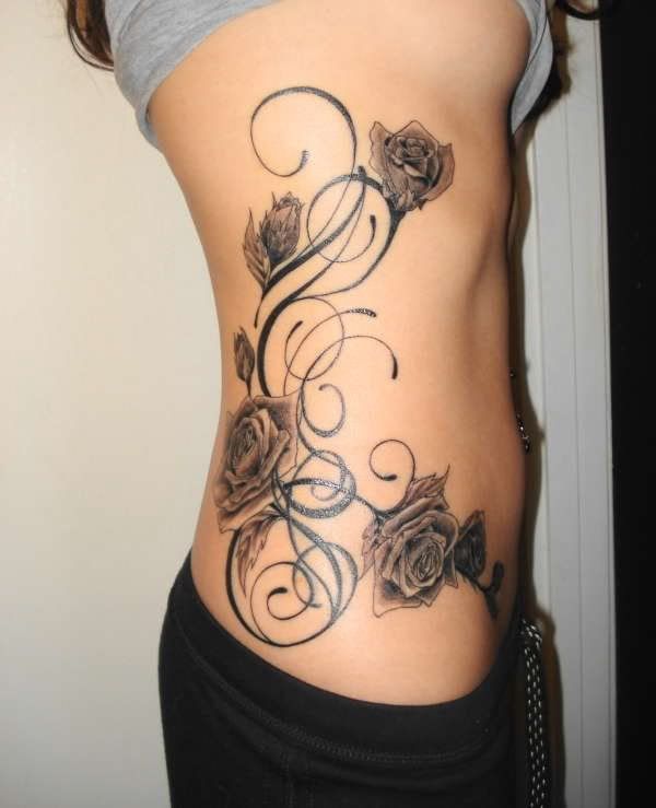 flower side tattoos. Vine Rose tattoo