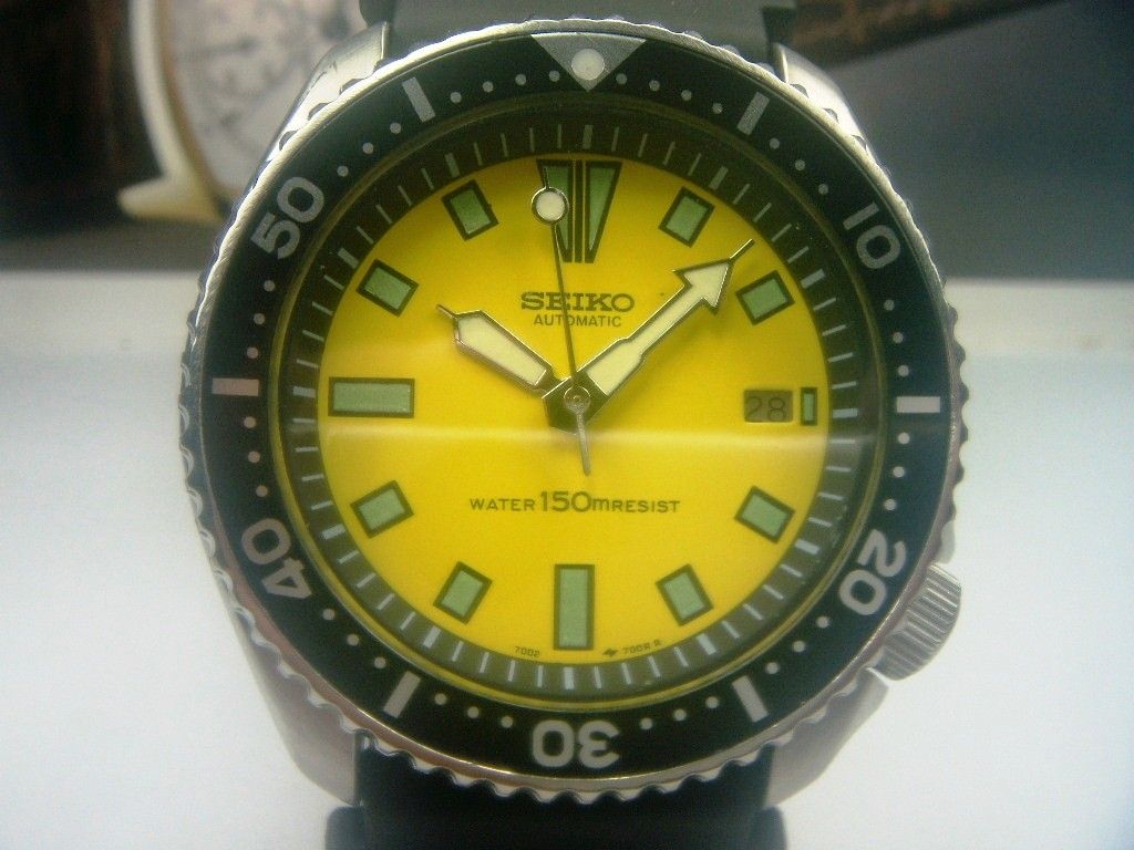 SEIKO 150M SCUBA AUTOMATIC MENS WATCH 7002 700J, MODIFIED YELLOW 