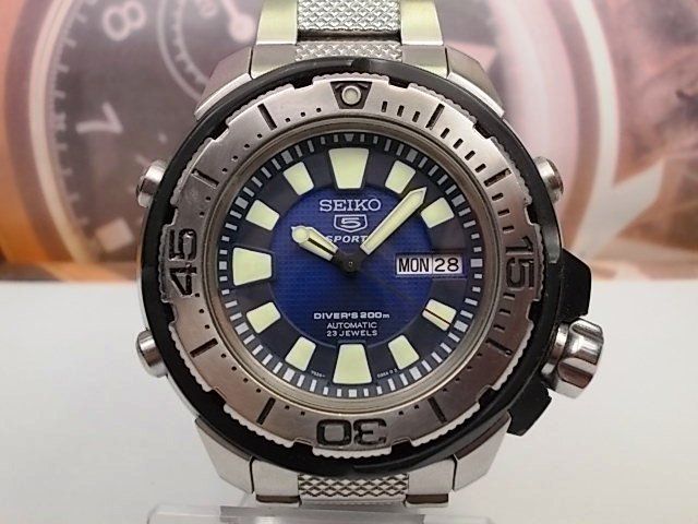 BIG SEIKO 5 SPORTS DIVERS DAY/DATE AUTOMATIC MENS WATCH 7S36-02S0, BLUE ...