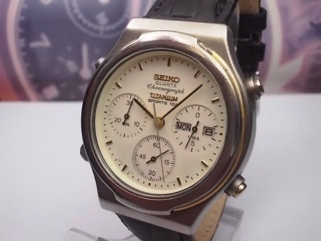 RARE SEIKO QUARTZ CHRONOGRAPH SPORTS 100 TITANIUM DAY/DATE MEN'S WATCH ...