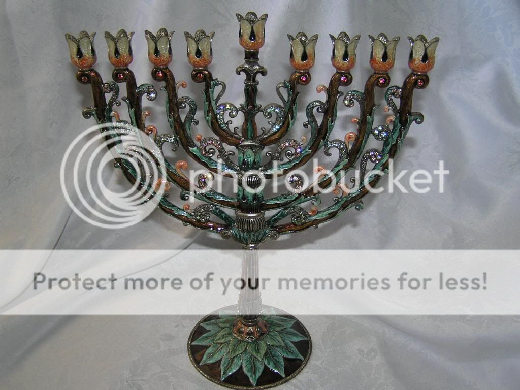 Baroque ENAMEL MENORAH Chanukah HANNUKAH   Judaica ART  