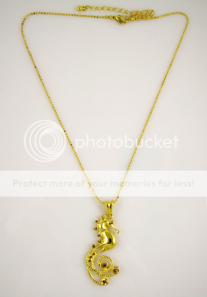 GOLD CHAMPAGNE SEAHORSE PENDANT NECKLACE MADE W SWAROVSKI CRYSTAL 